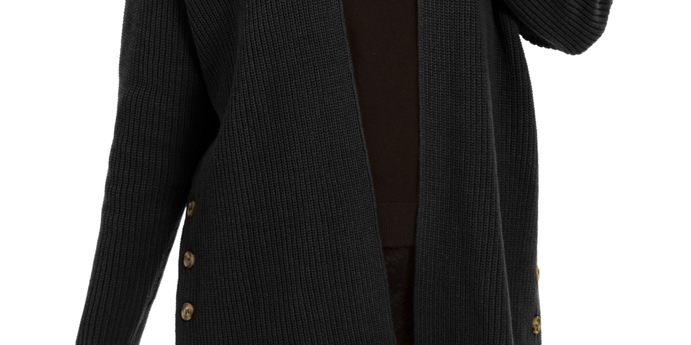 Cardigan grande feminino com botões laterais estilo &amp; co, preto, tamanho pequeno