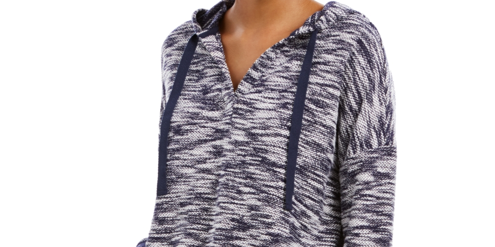 Moletom com capuz feminino estilo francês tingido espacial azul tamanho pequeno