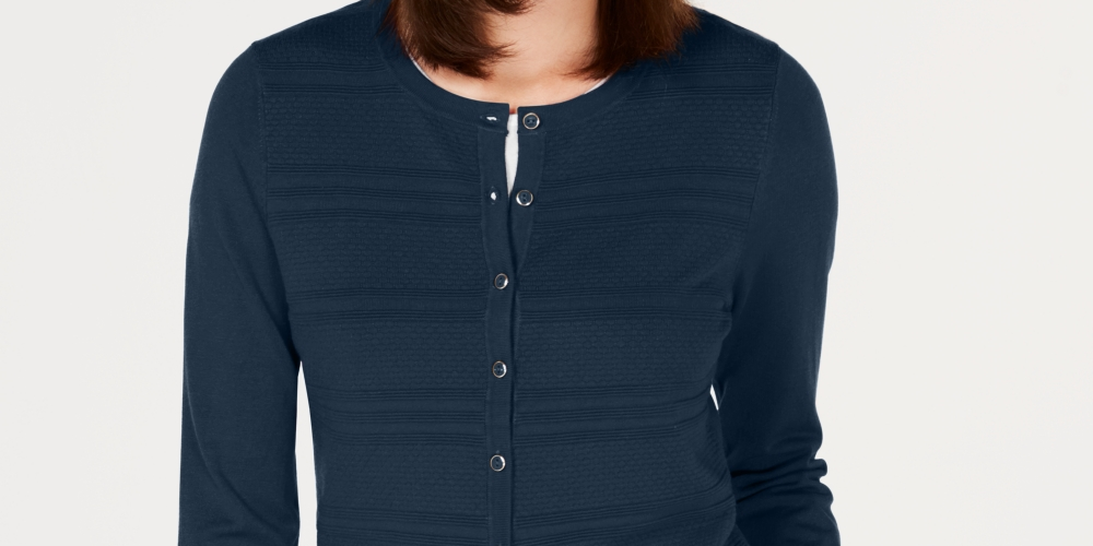 Cardigan texturizado feminino Charter Club, azul, tamanho pequeno, extragrande