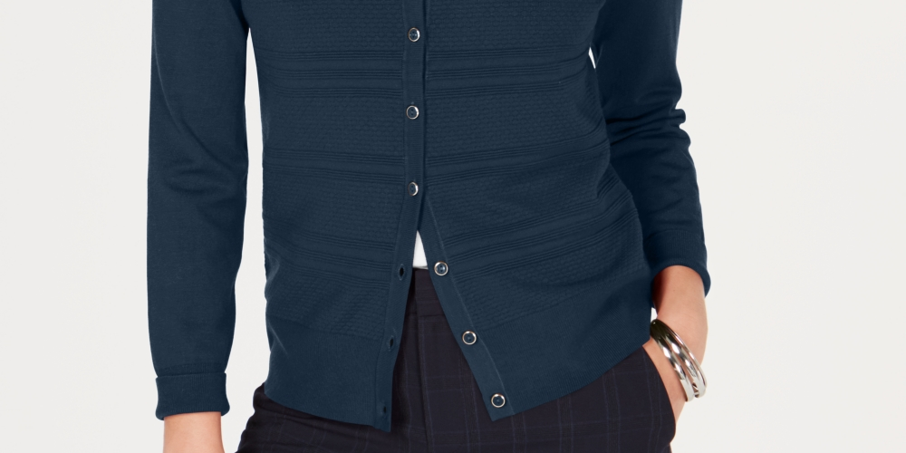 Cardigan texturizado feminino Charter Club, azul, tamanho pequeno, extragrande