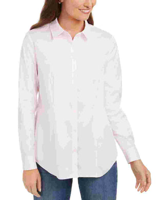 Camisa feminina clássica com botões frontais, rosa, tamanho 16, Charter Club