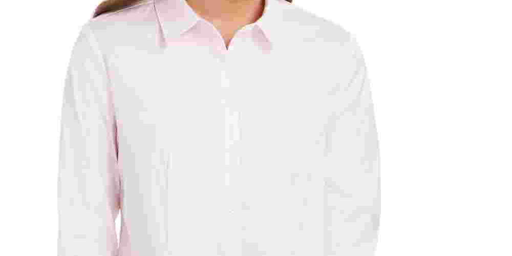 Camisa feminina clássica com botões frontais, rosa, tamanho 16, Charter Club
