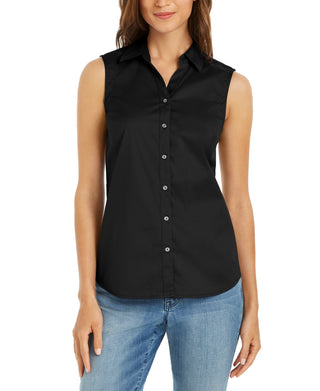 Blusa feminina Charter Club com botões frontais, preta, tamanho 12