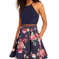 Vestido feminino B Darlin, linha A, plissado, floral, ilusão, azul, tamanho 9