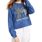 Camiseta feminina vintage de algodão com estampa gráfica MTV, azul, tamanho pequeno
