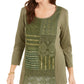 JM Collection Blusa feminina de algodão crochê patchwork verde tamanho X-S
