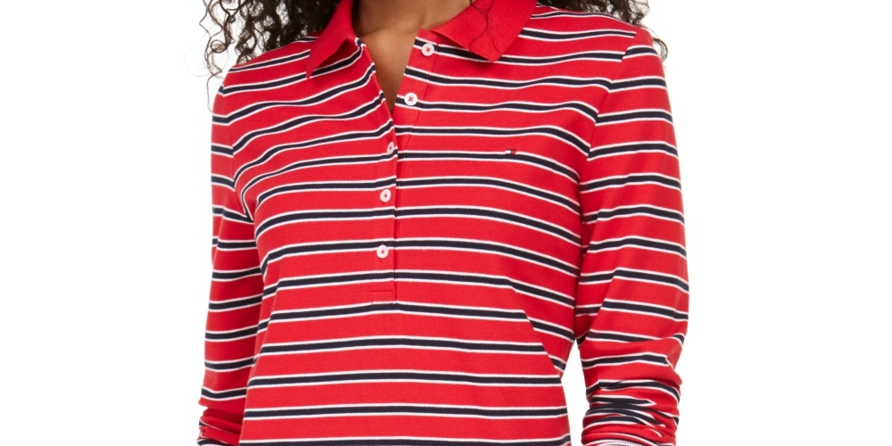 Camisa polo feminina Tommy Hilfiger manga comprida vermelha tamanho pequeno