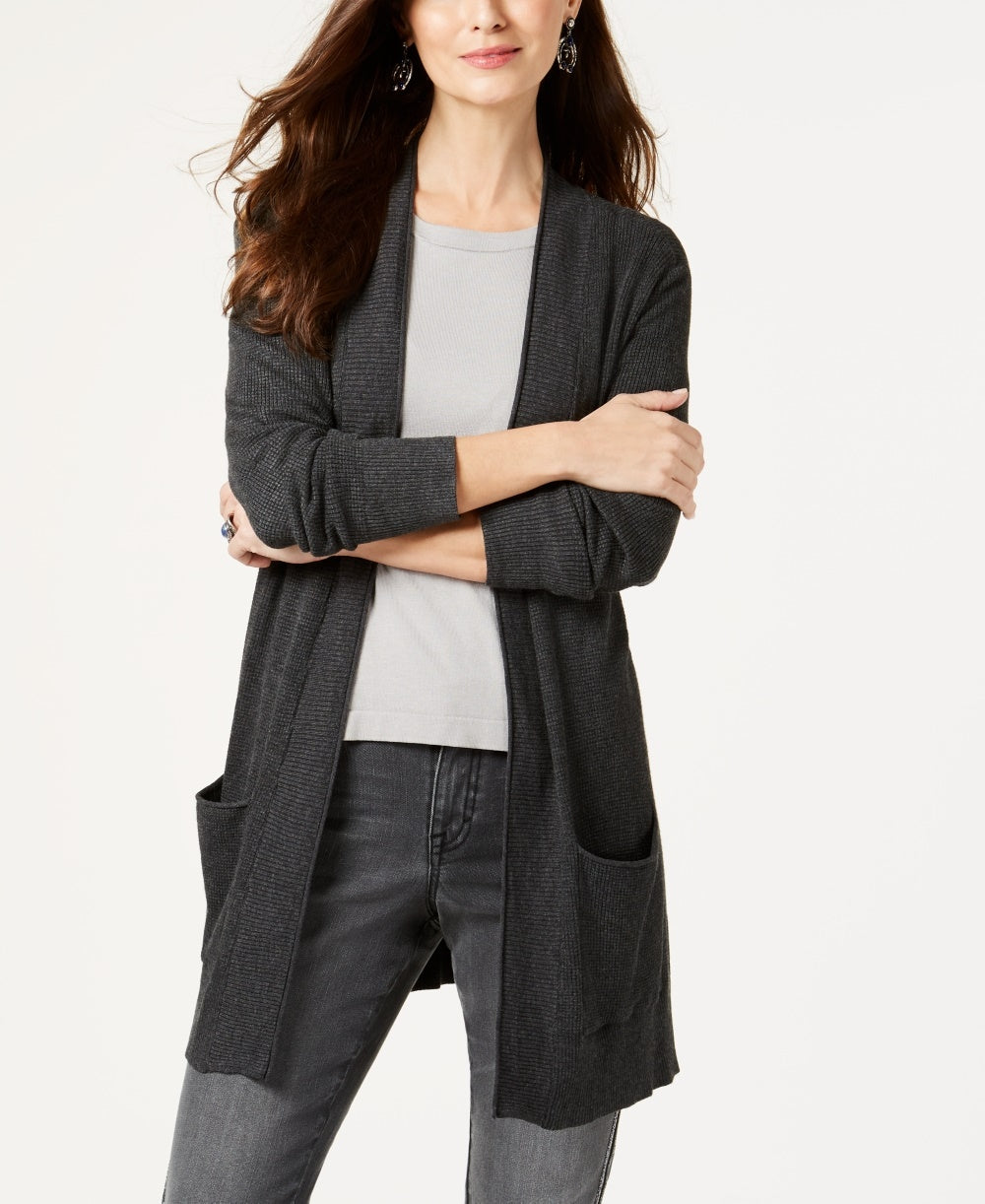 Cardigan longo com costura térmica feminino Style &amp; Co, cinza, tamanho extragrande