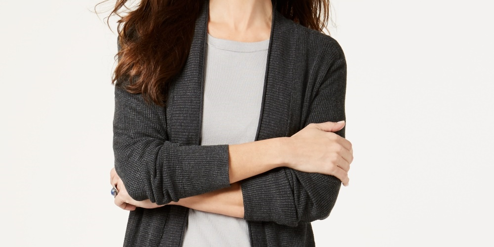 Cardigan longo com costura térmica feminino Style &amp; Co, cinza, tamanho extragrande