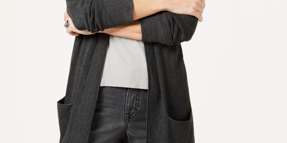 Cardigan longo com costura térmica feminino Style &amp; Co, cinza, tamanho extragrande