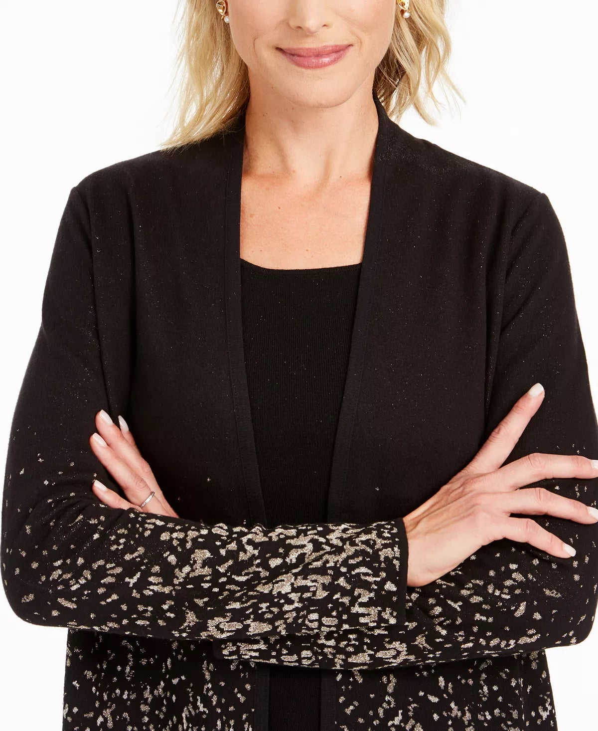 Casaco feminino JM Collection Ombre Jacquard preto tamanho pequeno médio