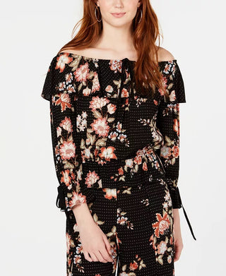 American Rag Junior's Printed Off The Shoulder Top Black Size XX-Small