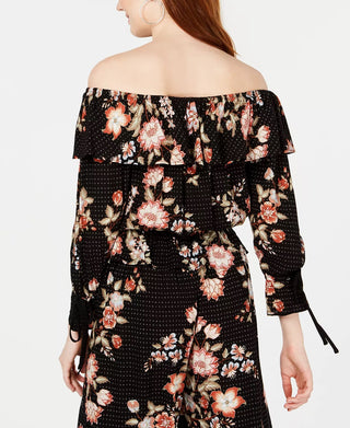 American Rag Junior's Printed Off The Shoulder Top Black Size XX-Small