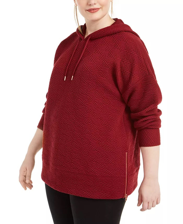Suéter com capuz e manga comprida com estampa espinha de peixe Ideology feminino, vermelho, tamanho 1X