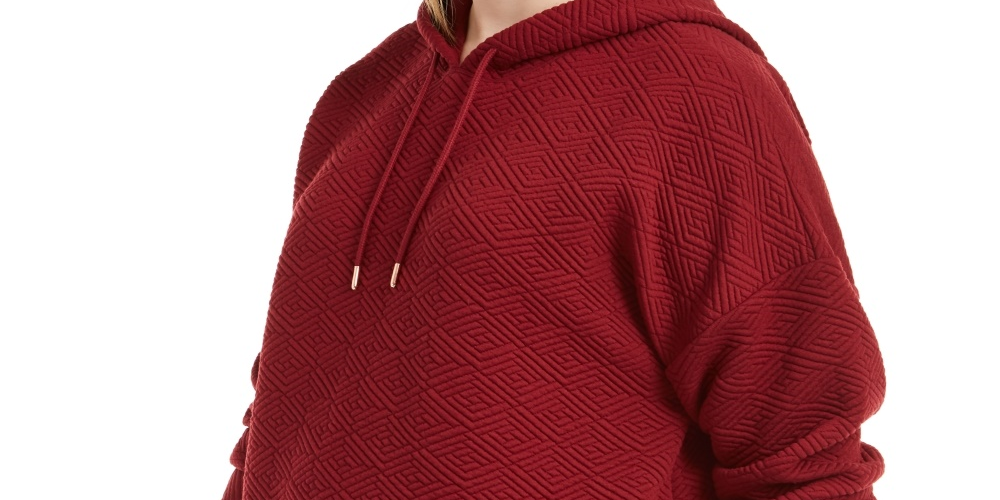 Suéter com capuz e manga comprida com estampa espinha de peixe Ideology feminino, vermelho, tamanho 1X