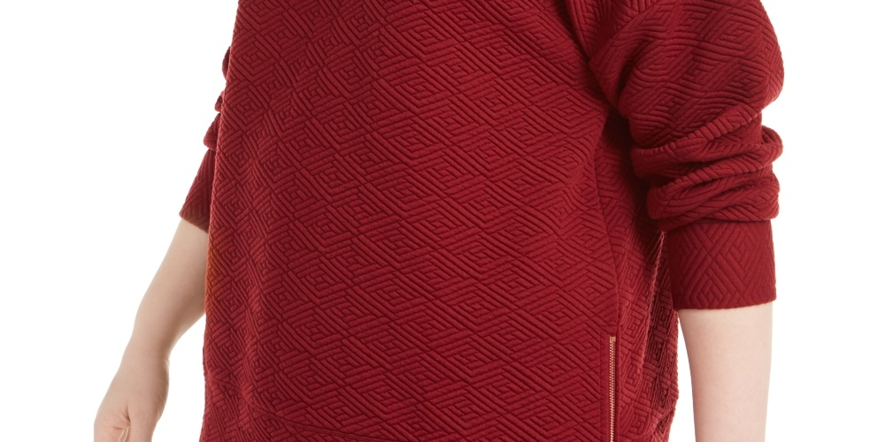 Suéter com capuz e manga comprida com estampa espinha de peixe Ideology feminino, vermelho, tamanho 1X