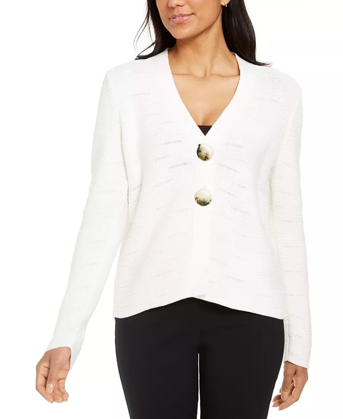 Cardigan feminino JM Collection com dois botões, branco, tamanho X-S