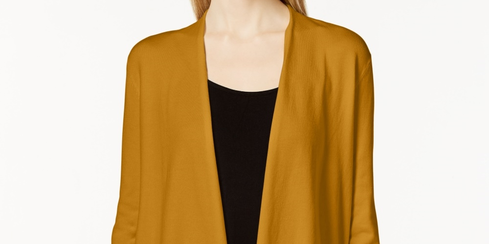 Cardigan feminino Alfani com manga amarrada, dourado, tamanho pequeno GG