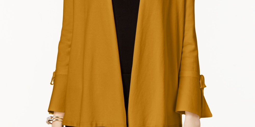 Cardigan feminino Alfani com manga amarrada, dourado, tamanho pequeno GG