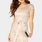 Vestido de festa feminino Adrianna Papell com manga curta e renda ilusão, bege, tamanho 4