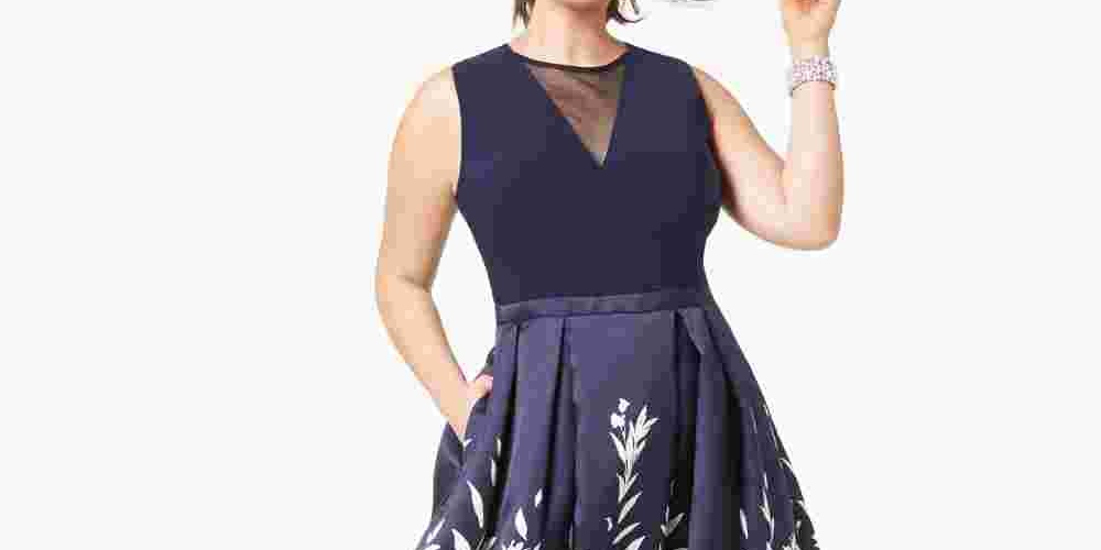 Vestido longo estampado plus size da Morgan &amp; Co para mulheres, azul, tamanho 16W