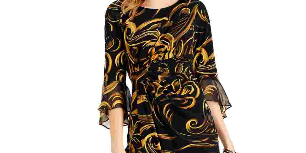 Vestido tubinho com mangas e babados feminino Connected amarelo tamanho 12 pequeno