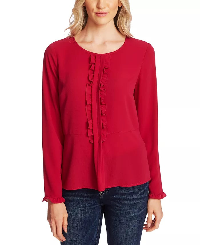 Blusa feminina CeCe de crepe com babados rosa tamanho pequeno