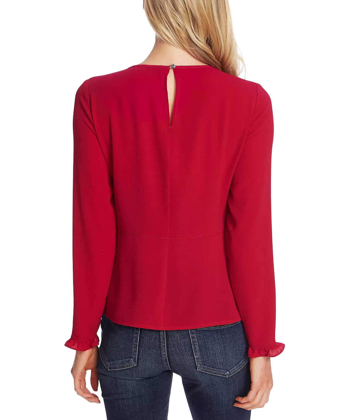 Blusa feminina CeCe de crepe com babados rosa tamanho pequeno