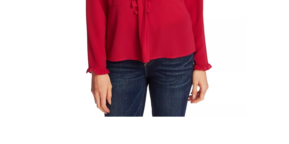 Blusa feminina CeCe de crepe com babados rosa tamanho pequeno