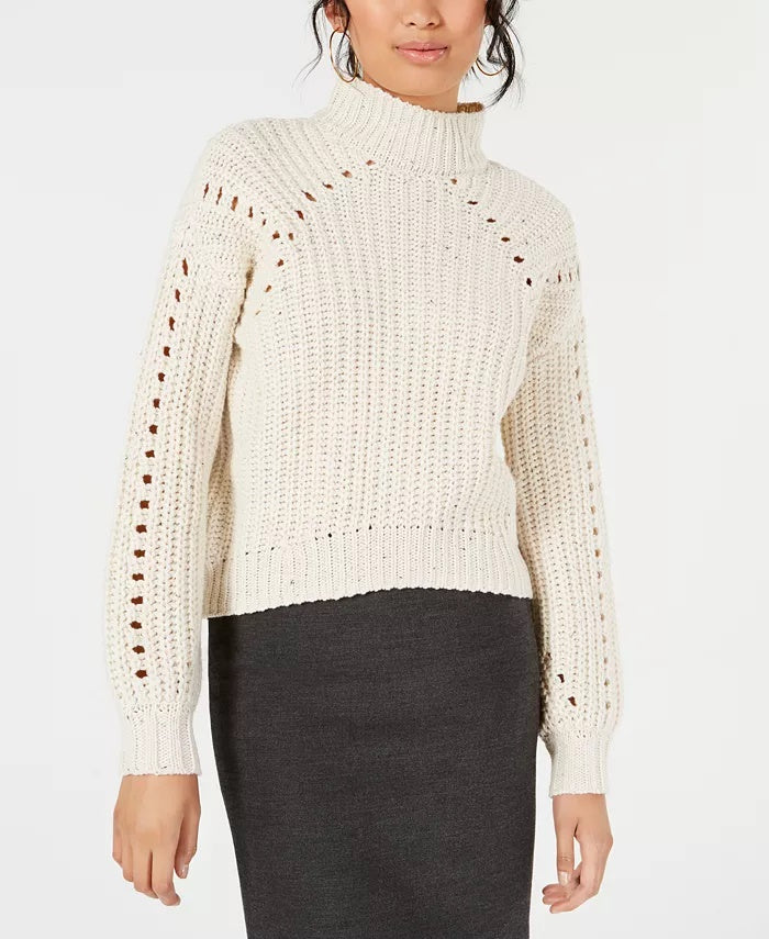 Suéter feminino com gola falsa e estampado, tamanho médio, branco