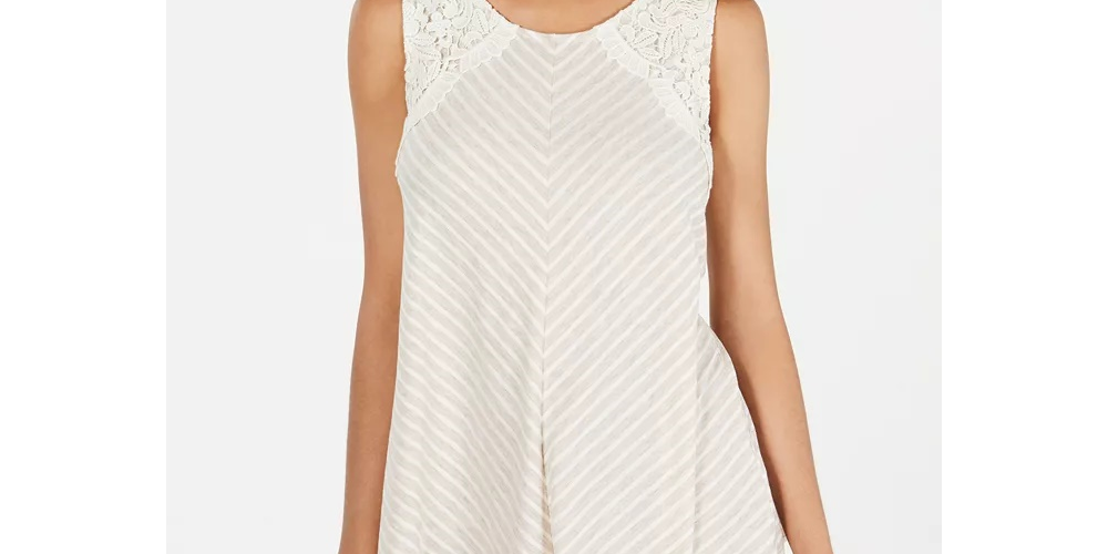 Blusa feminina listrada sem mangas estilo &amp; co, bege, tamanho grande