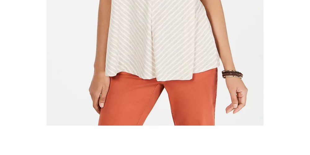 Blusa feminina listrada sem mangas estilo &amp; co, bege, tamanho grande