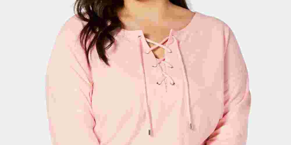 Tommy Hilfiger Plus Cotton Top Feminino com Cadarço Rosa Tamanho 2X