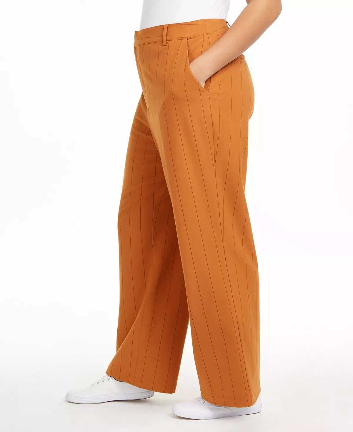 Calça feminina listrada de perna larga Danielle Bernstein, laranja, tamanho 22W