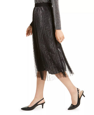 Saia midi com pregas de malha Alfani para mulheres, cinza, tamanho grande