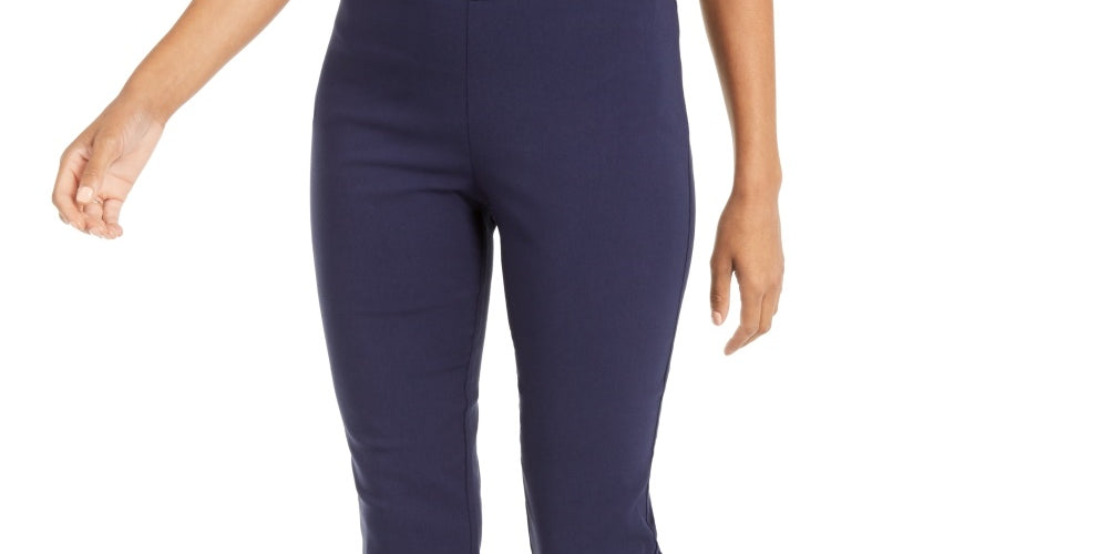 Calça cropped feminina Thalia Sodi com botões e bainha azul, tamanho X-S