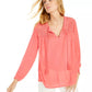 Charter Club Blusa de linho feminina com ilhós e gravata borla - Coral, tamanho médio