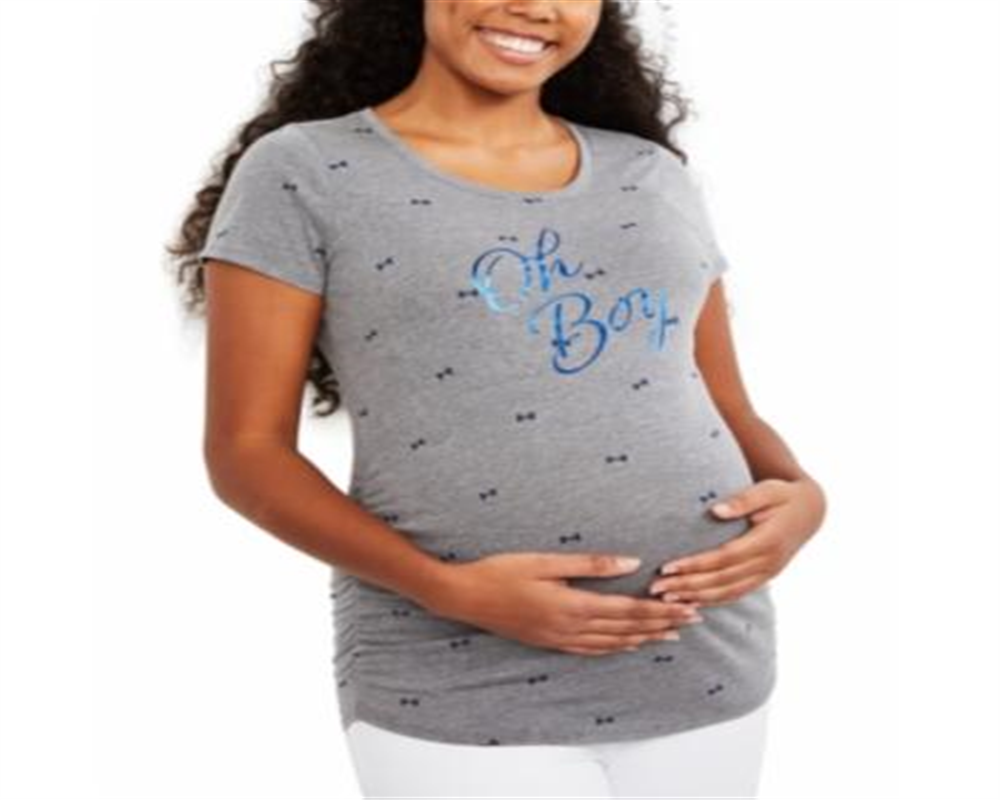 Camisetas femininas para maternidade, estampa de laço 'Oh Boy', camiseta cinza para maternidade, tamanho XS