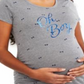 Camisetas femininas para maternidade, estampa de laço 'Oh Boy', camiseta cinza para maternidade, tamanho XS