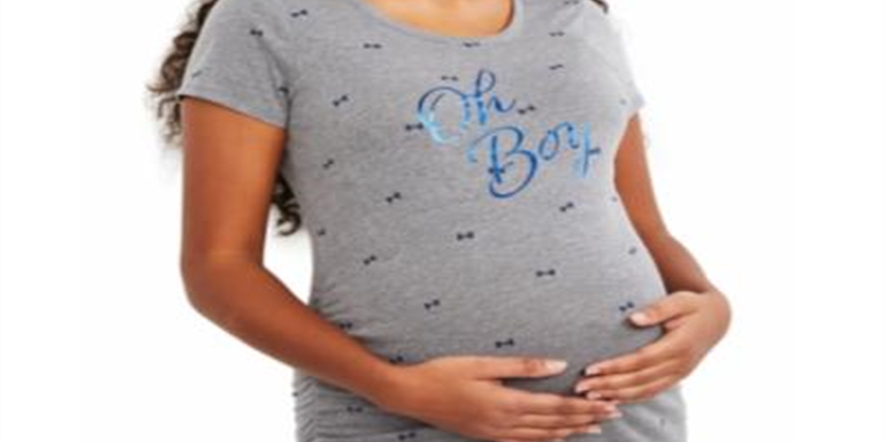 Camisetas femininas para maternidade, estampa de laço 'Oh Boy', camiseta cinza para maternidade, tamanho XS