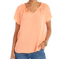 Blusa feminina com babados e mangas bufantes, estilo &amp; co, laranja, tamanho pequeno médio