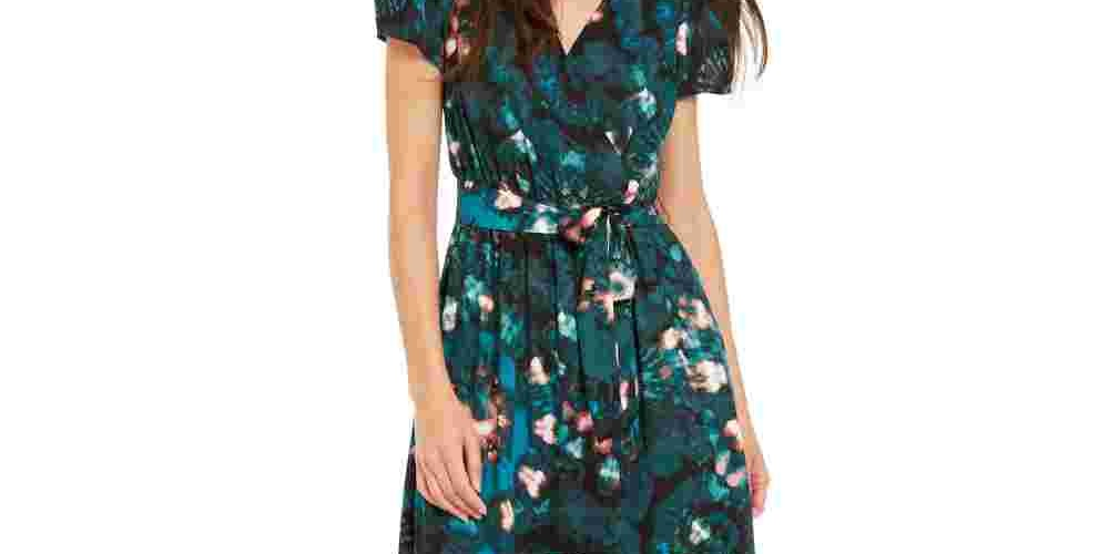 Vestido feminino INC International Concepts com manga bufante e decote alto, preto, tamanho 12