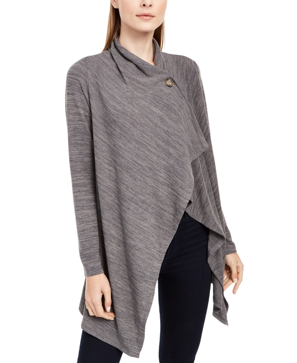 Suéter assimétrico feminino com estampa espacial NY Collection, cor carvão, tamanho XS