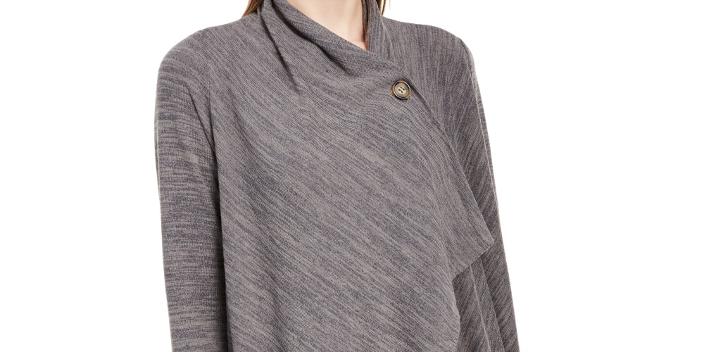 Suéter assimétrico feminino com estampa espacial NY Collection, cor carvão, tamanho XS