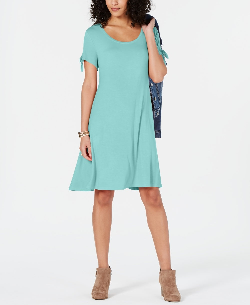 Vestido rodado feminino estilo &amp; co com manga amarrada, azul, tamanho PP