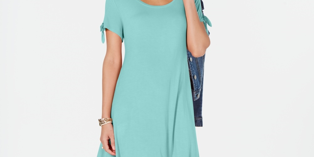Vestido rodado feminino estilo &amp; co com manga amarrada, azul, tamanho PP