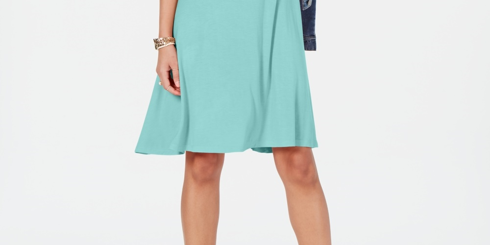Vestido rodado feminino estilo &amp; co com manga amarrada, azul, tamanho PP