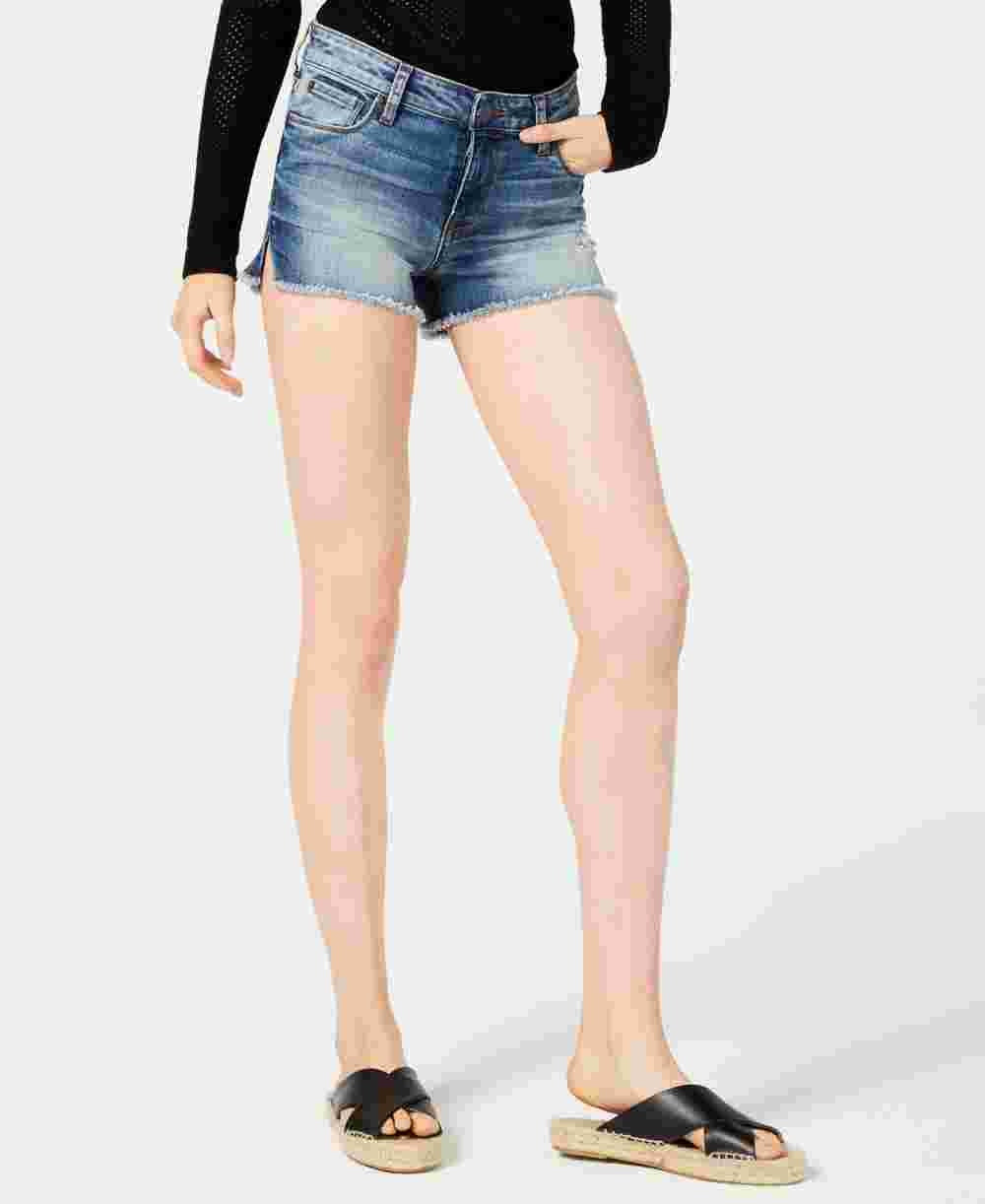 Shorts femininos STS Blue desgastados e desfiados com zíper, tamanho 26