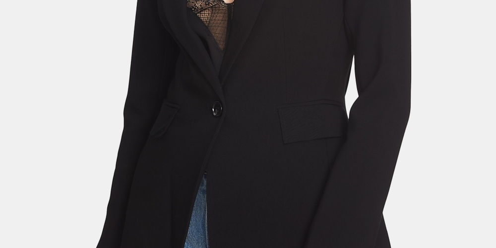 1.STATE Blazer feminino de crepe elástico com um botão, preto