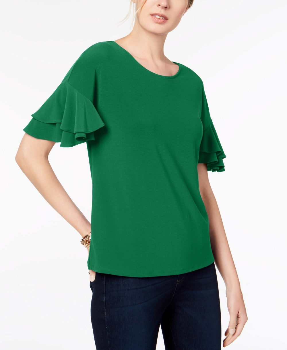 Blusa feminina com mangas franzidas INC International Concepts, verde, tamanho pequeno P